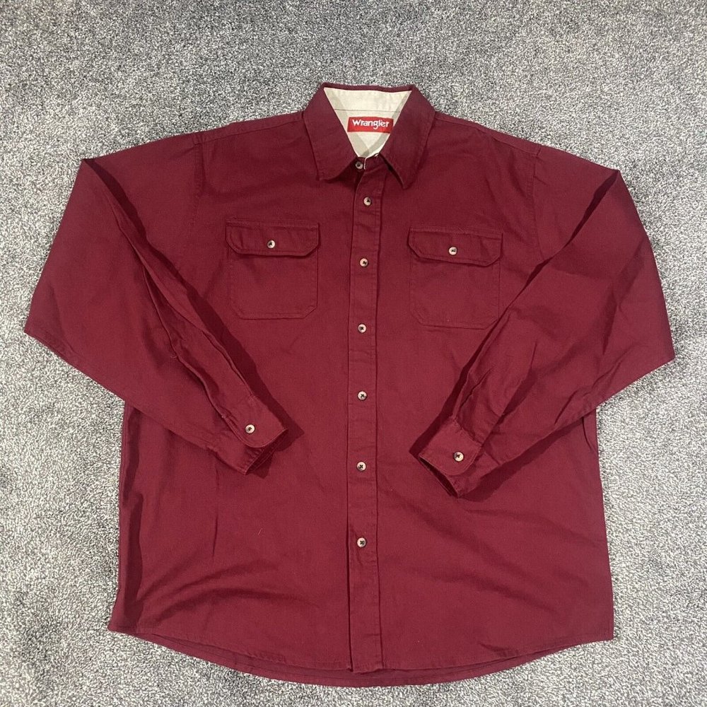 Wrangler Button Up Shirt Adult Large Red Cotton Casual Long Sleeve Mens